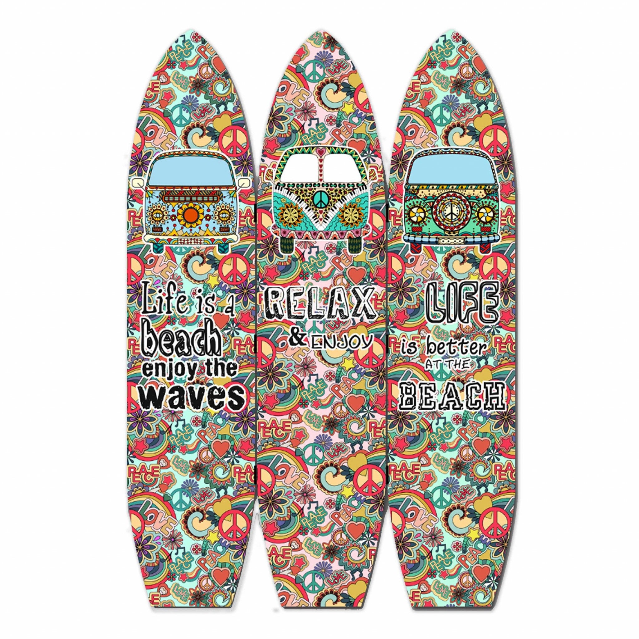 47 X 1 X 71 Multicolor Vintage Wood Surfboard  Screen - Minihomy