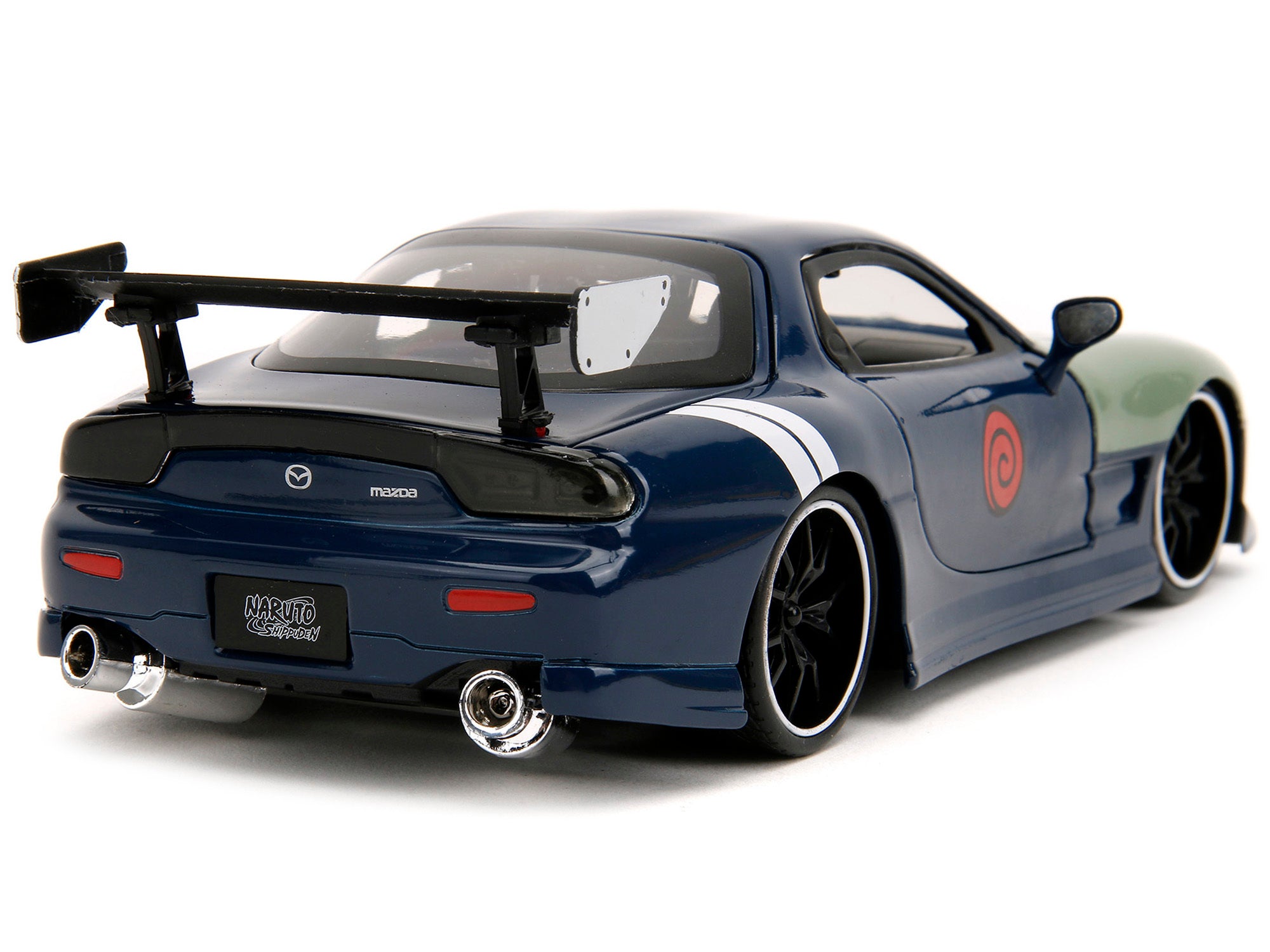 Jada 1/24 Diecast: 1993 Mazda RX-7 Dark Blue, Green Hood, Kakashi Hatake Figure - "Naruto Shippuden" Anime Hollywood Rides Series - Minihomy