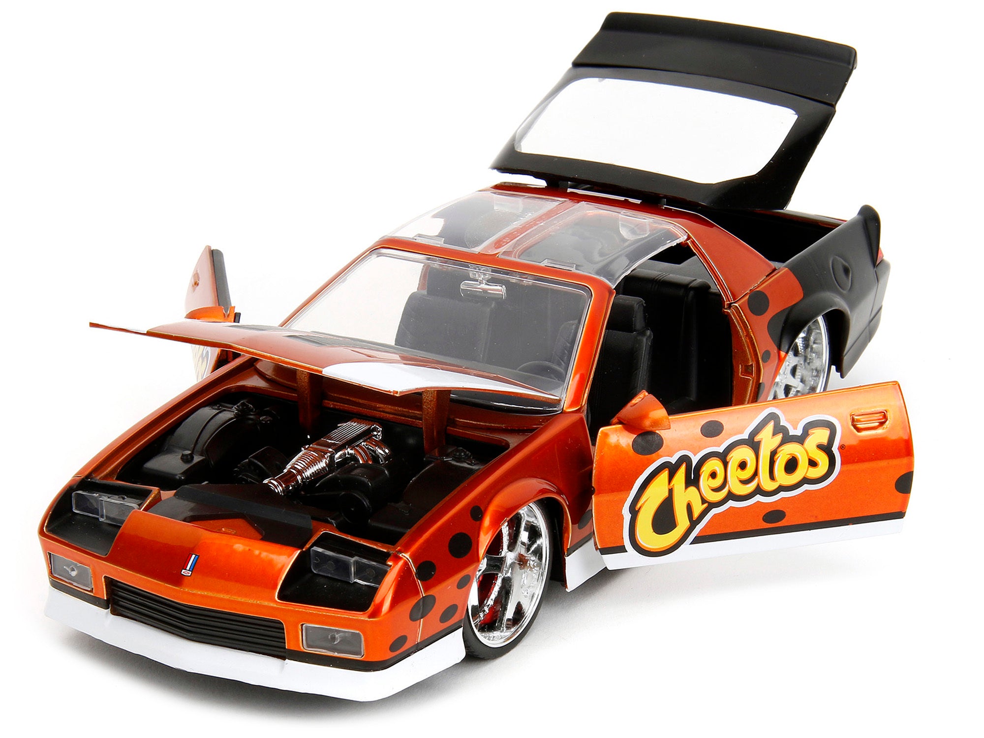 1985 Chevrolet Camaro Z/28 Orange Metallic with Graphics and Chester Cheetah Diecast Figure "Cheetos" - Minihomy