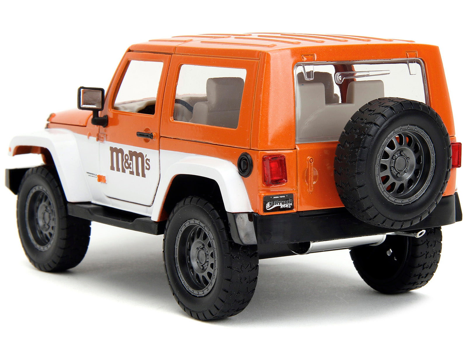 2017 Jeep Wrangler Orange Metallic and White and Orange M&M Diecast Figure "M&M's" "Hollywood Rides" Series 1/24 Diecast Model Car by Jada - Minihomy