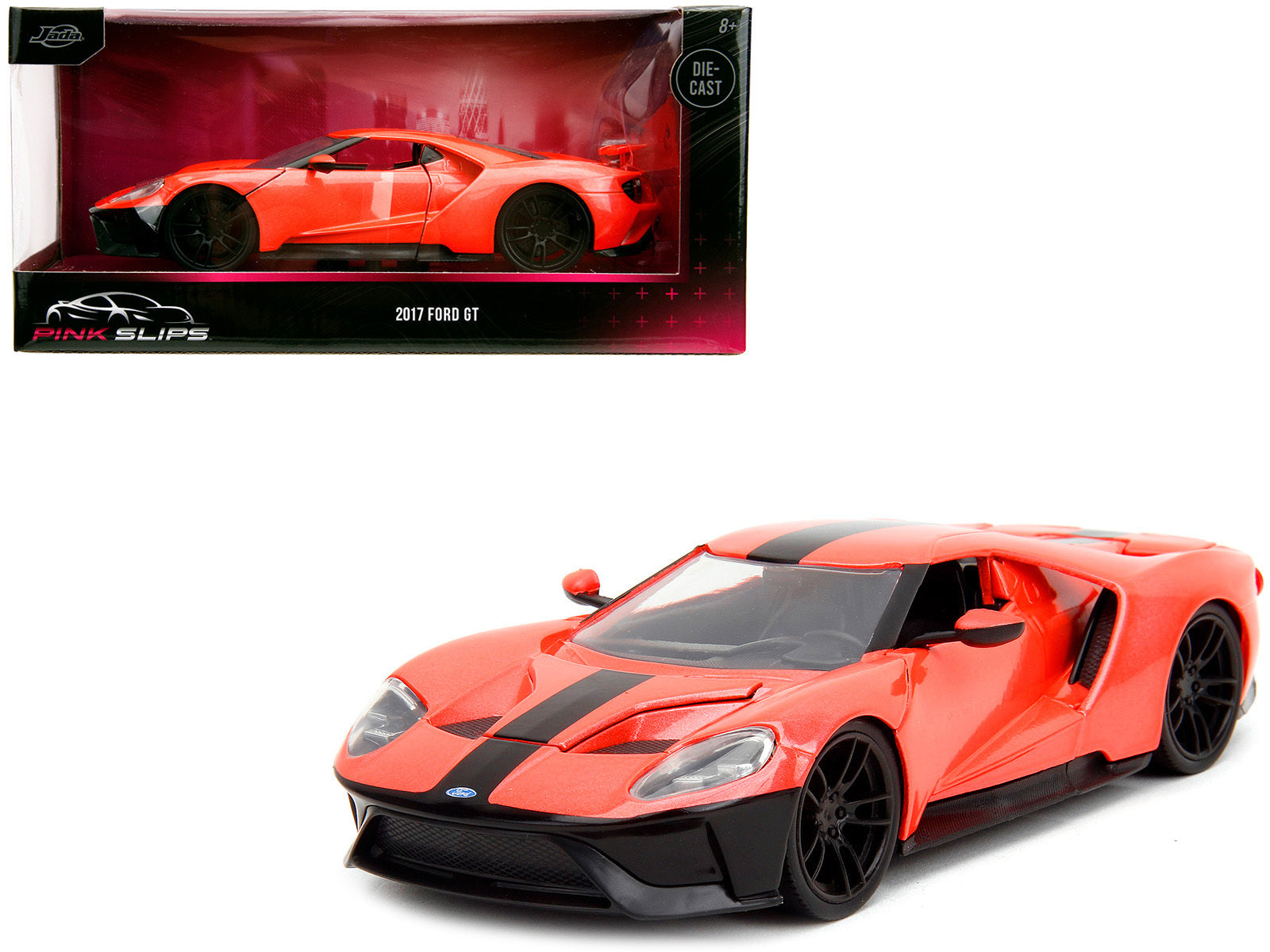 2017 Ford GT Light Red Metallic with Black Stripe "Pink Slips" Series 1/24 Diecast Model Car by Jada - Minihomy