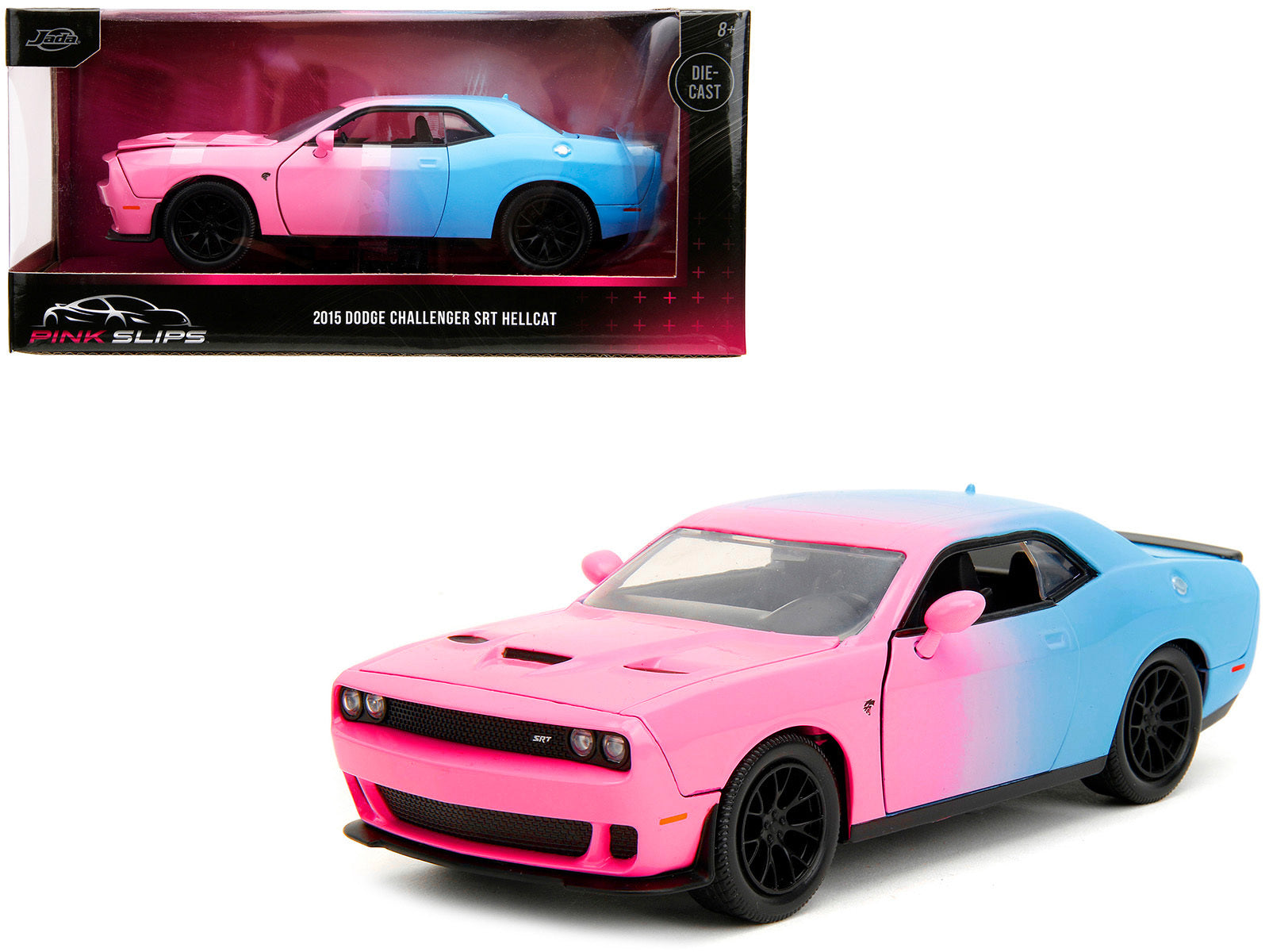 2015 Dodge Challenger SRT Hellcat Pink and Blue "Pink Slips" Series 1/24 Diecast Model Car by Jada - Minihomy