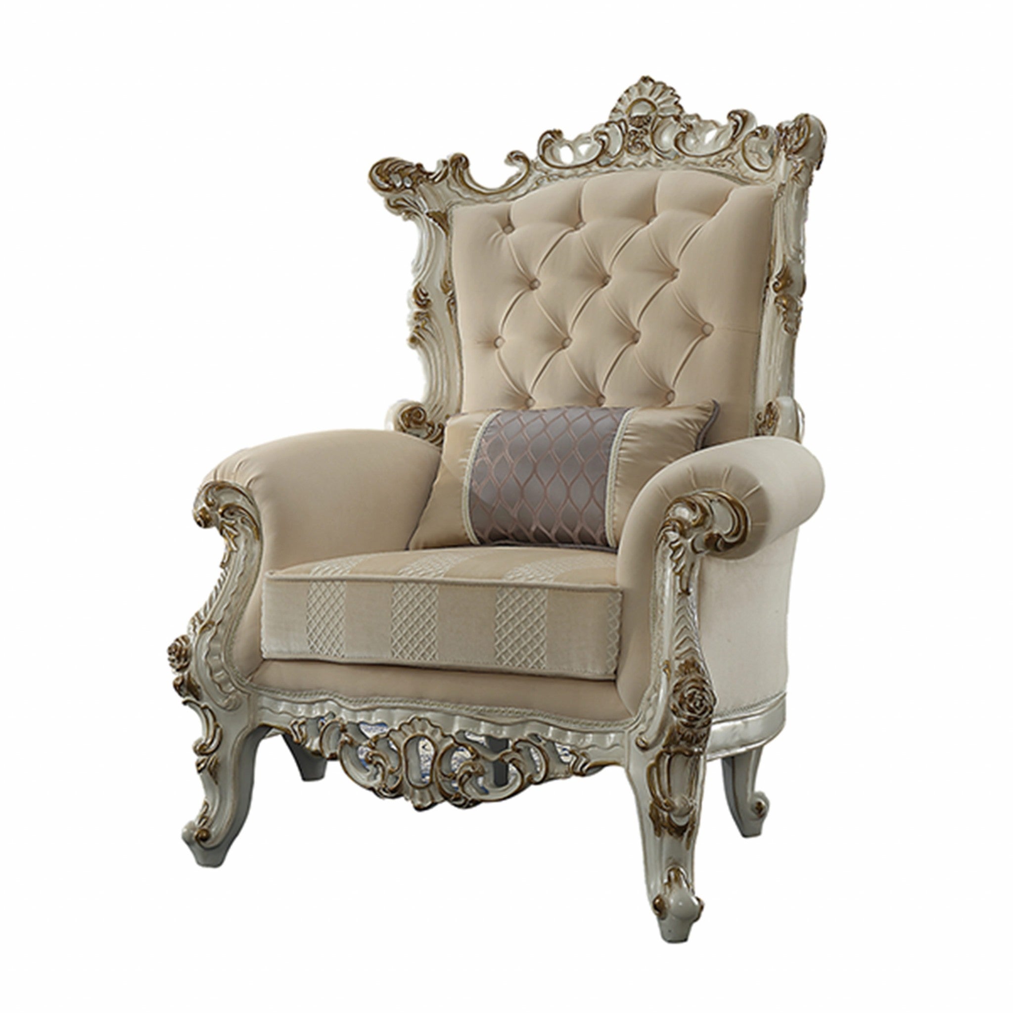 38" X 38" X 52" Fabric Antique Pearl Upholstery Poly-Resin Accent Chair W1 Pillow - Minihomy