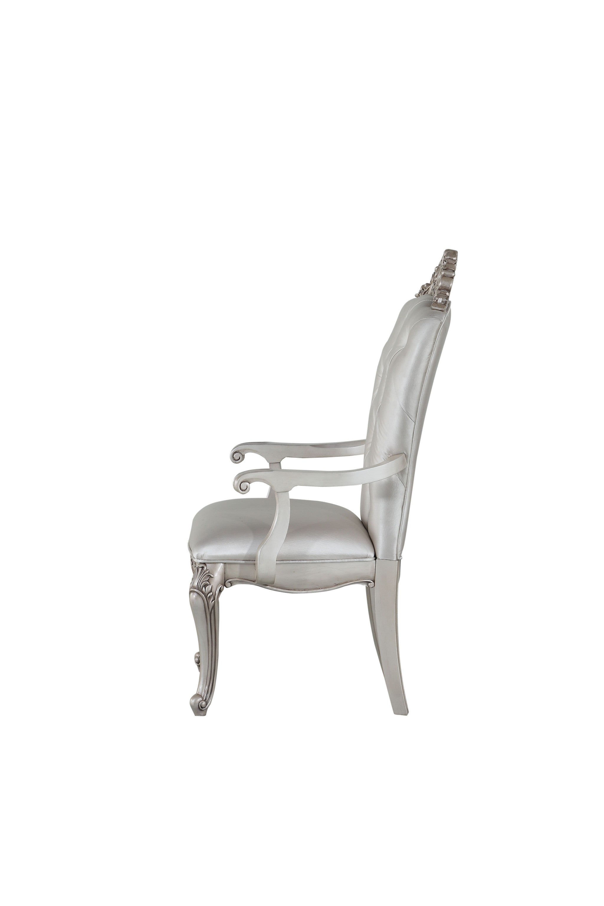 25" X 25" X 42" Cream Fabric Antique White Wood Upholstered (Seat) Arm Chair (Set-2) - Minihomy