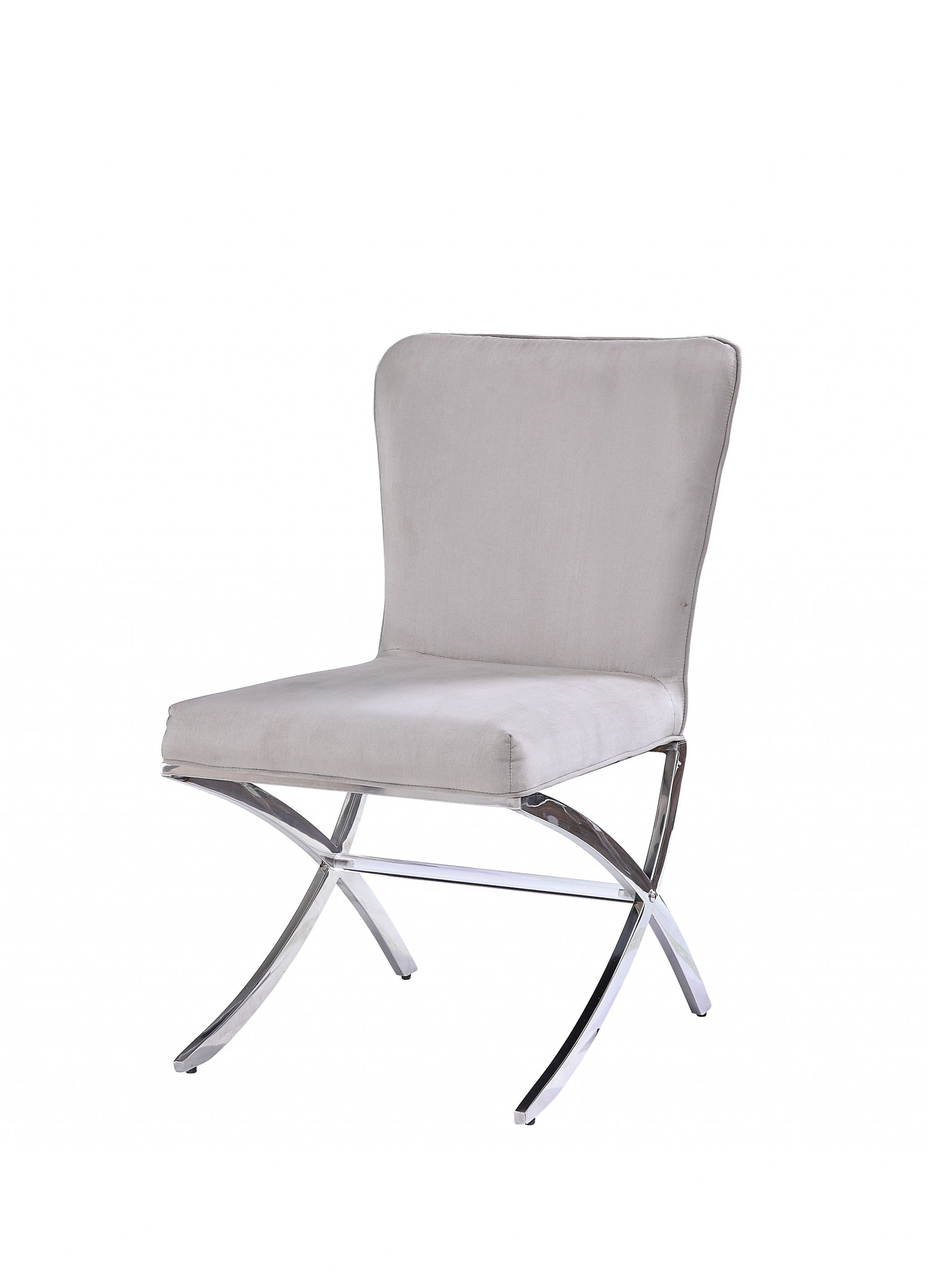 24" Beige Velvet And Silver Parsons Chair - Minihomy