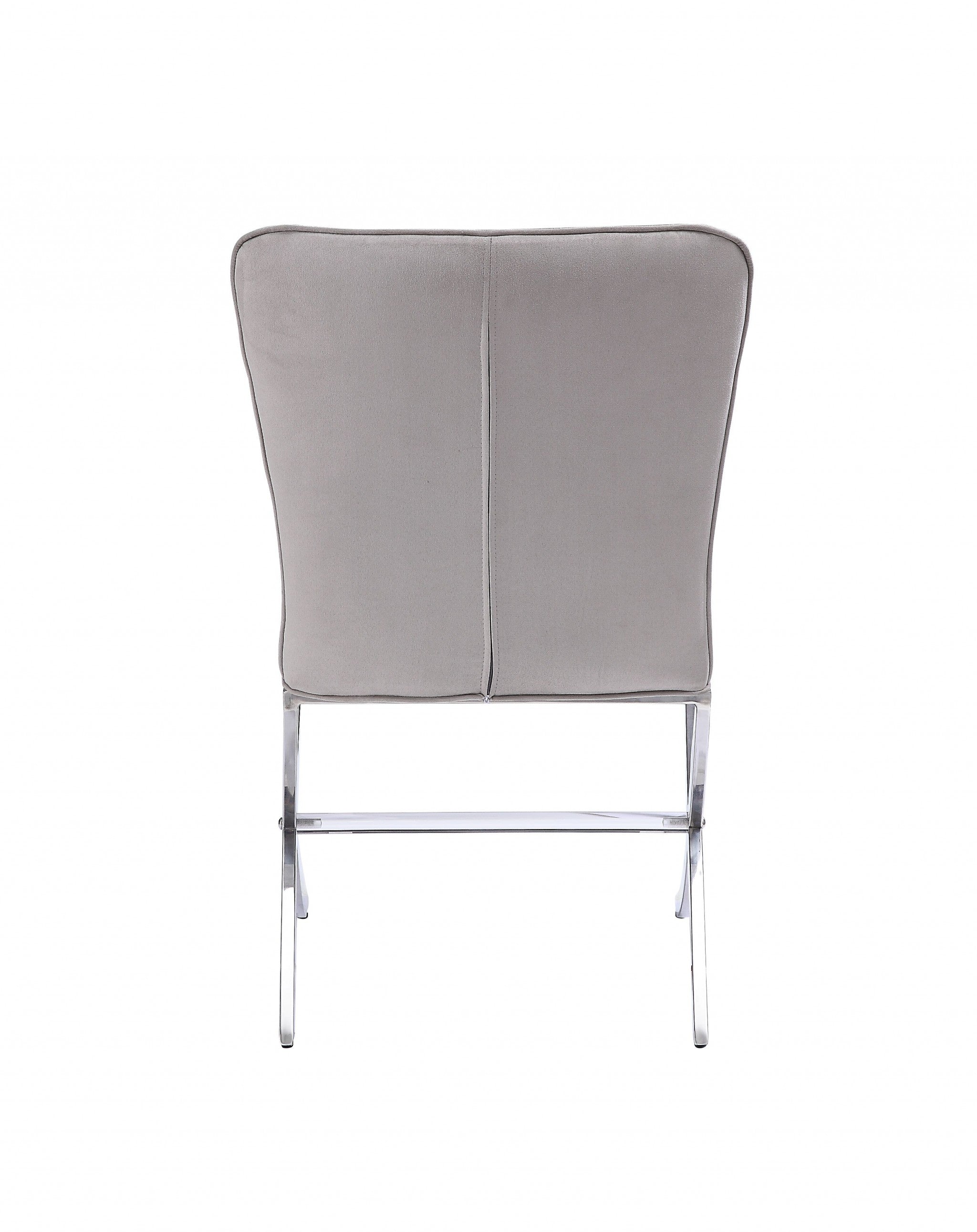 24" Beige Velvet And Silver Parsons Chair - Minihomy