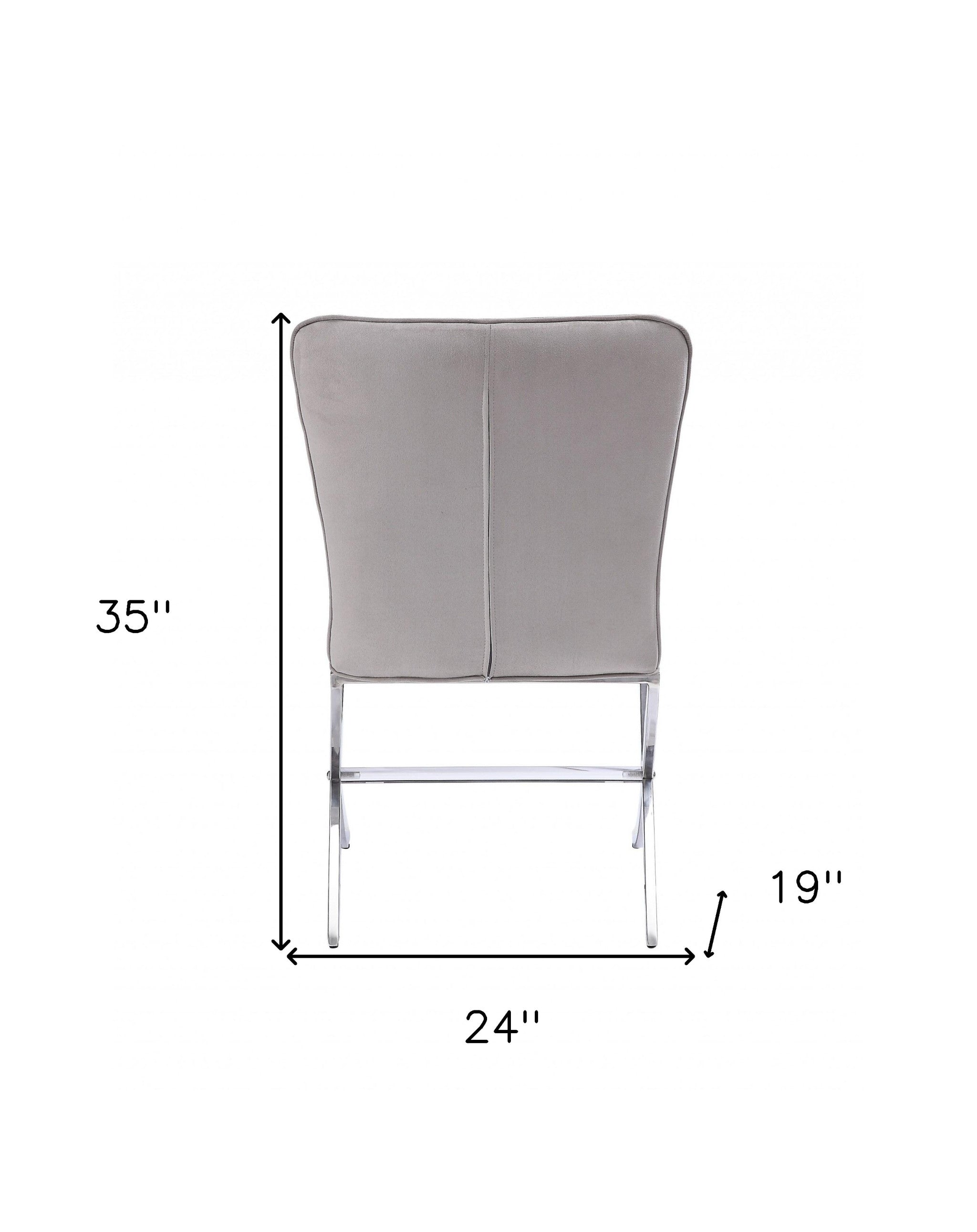 24" Beige Velvet And Silver Parsons Chair - Minihomy