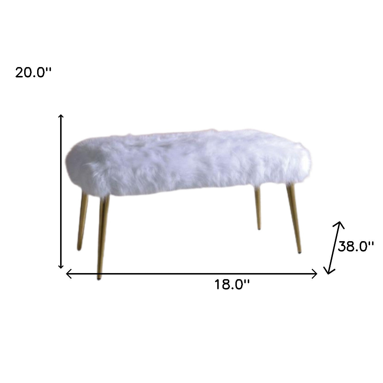 18" X 38" X 20" White Faux Fur Gold Metal Upholstered (Seat) Bench - Minihomy