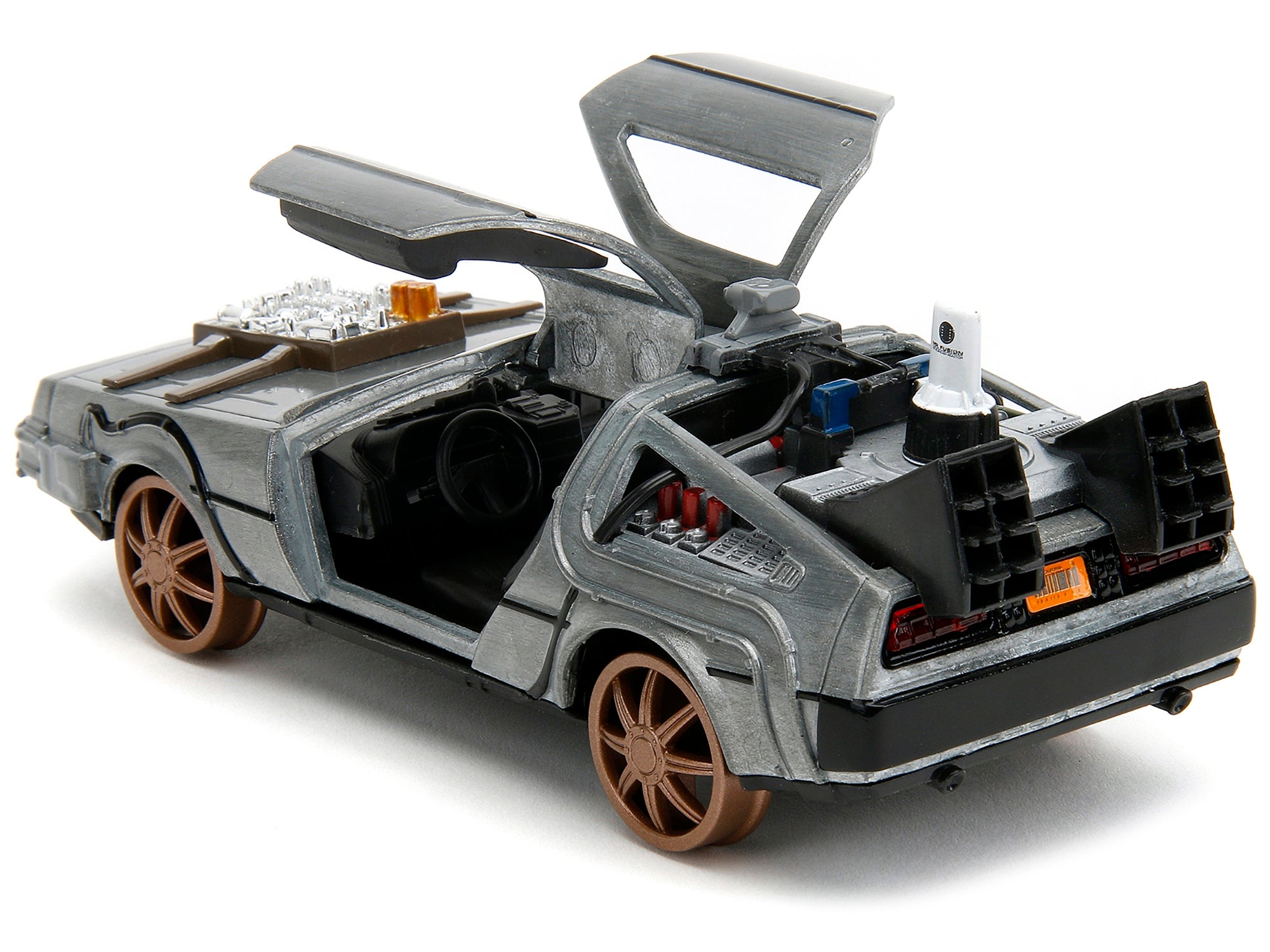 DeLorean DMC (Time Machine) Brushed Metal Train Wheel Version (1990) Movie "Hollywood Rides" - Minihomy