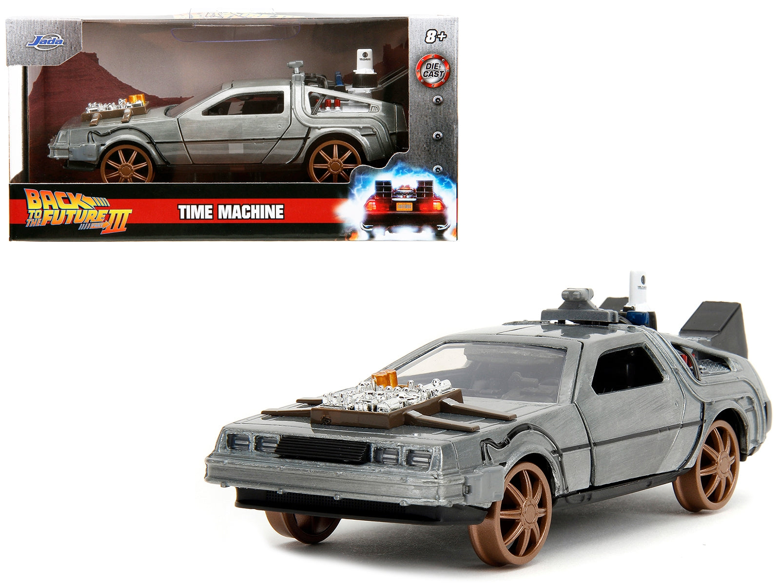 DeLorean DMC (Time Machine) Brushed Metal Train Wheel Version (1990) Movie "Hollywood Rides" - Minihomy