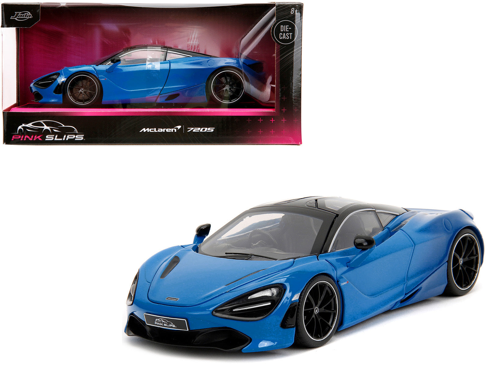 McLaren 720S Blue and Dark Blue with Black Top "Pink Slips" Series 1/24 Diecast Model Car by Jada - Minihomy