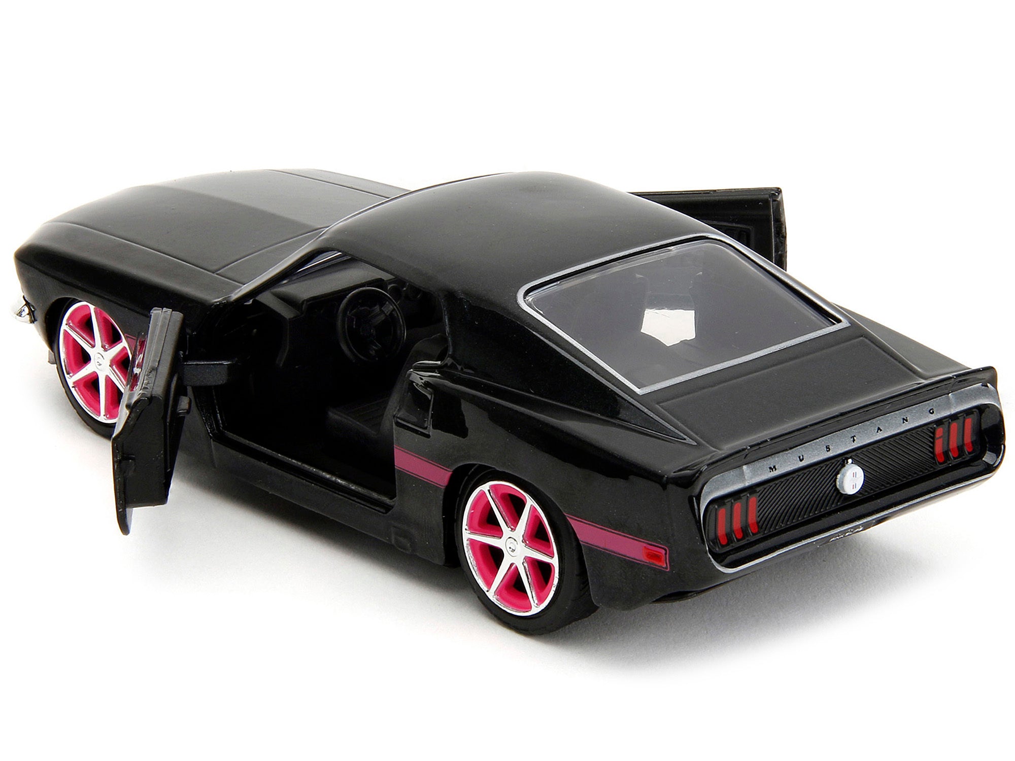 1969 Ford Mustang Black Metallic with Pink Stripes and Wheels "Pink Slips" Series 1/32 Diecast Model Car by Jada - Minihomy