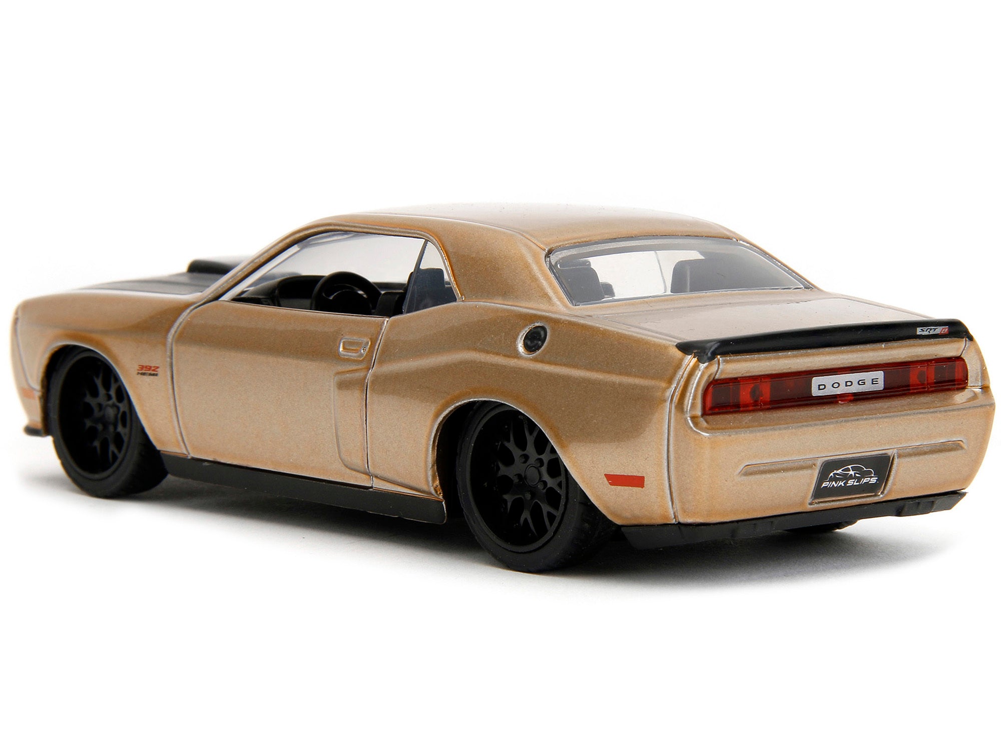 2012 Dodge Challenger SRT8 Gold Metallic with Black Hood "Pink Slips" Series 1/32 Diecast Model Car by Jada - Minihomy