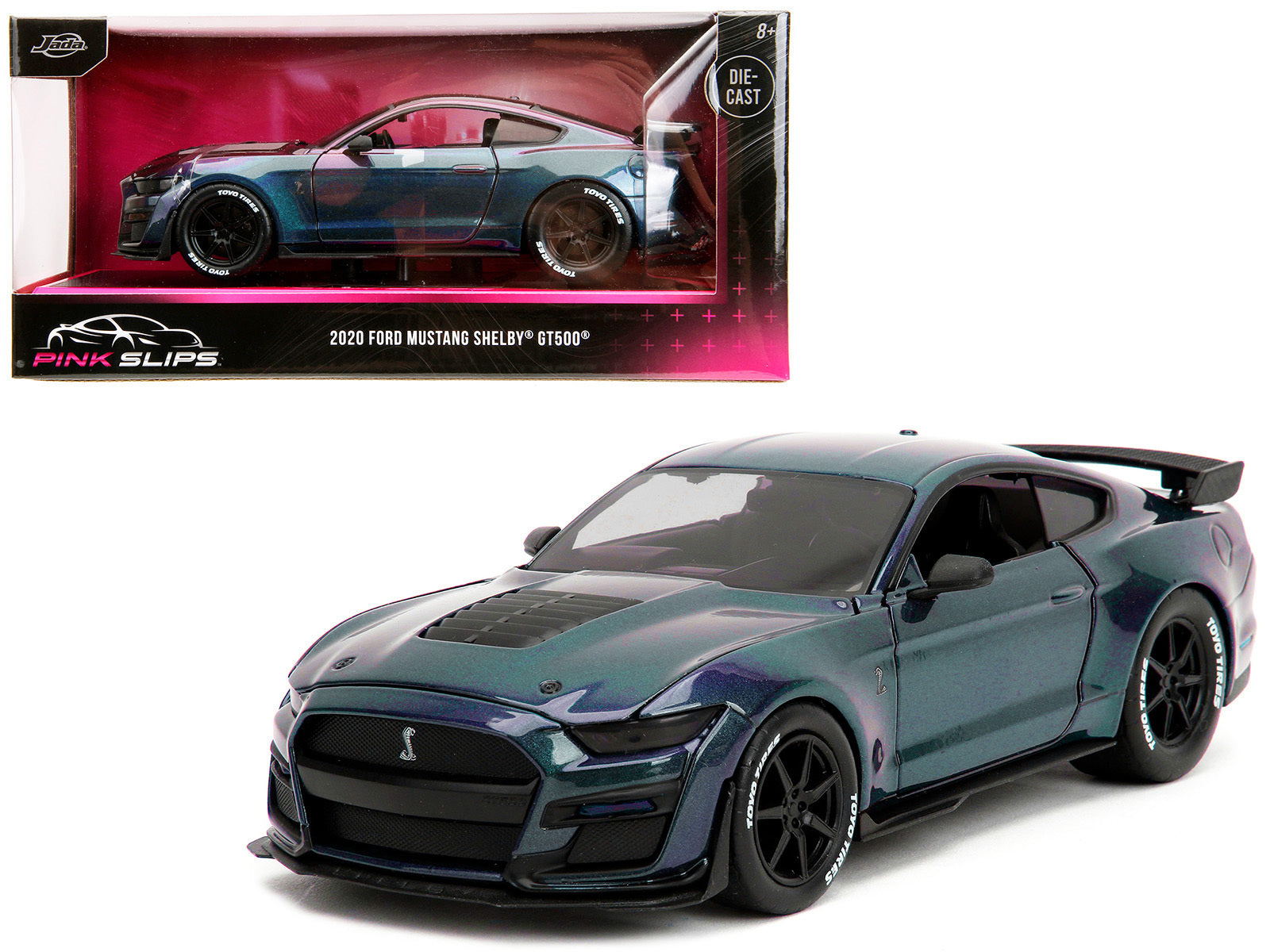 2020 Ford Mustang Shelby GT500 Dark Blue Metallic and Purple Metallic "Pink Slips" Series 1/24 Diecast Model Car by Jada - Minihomy