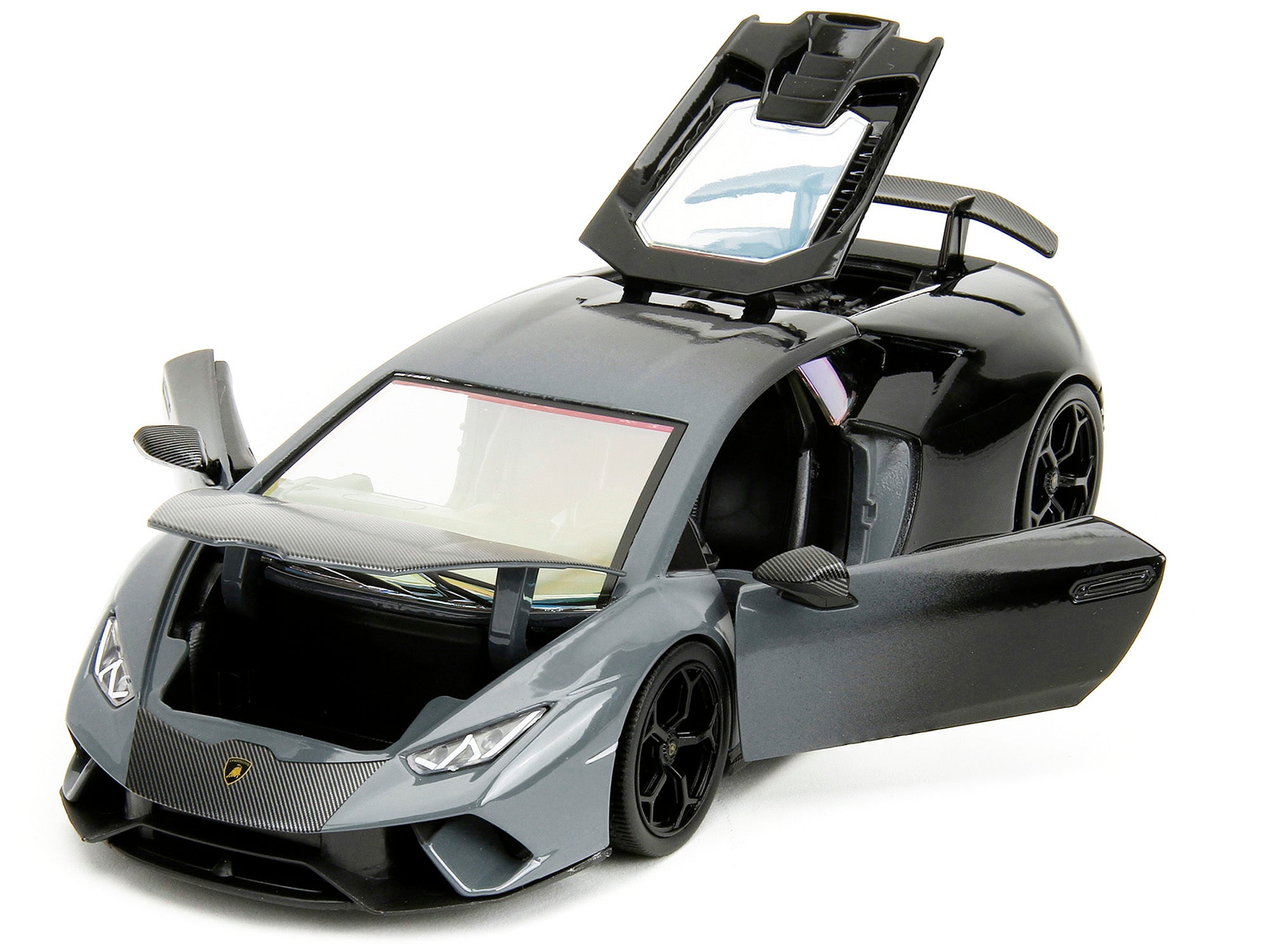 Lamborghini Huracan Perfomante Gray and Black Gradient with Carbon Hood "Pink Slips" Series 1/24 Diecast Model Car by Jada - Minihomy