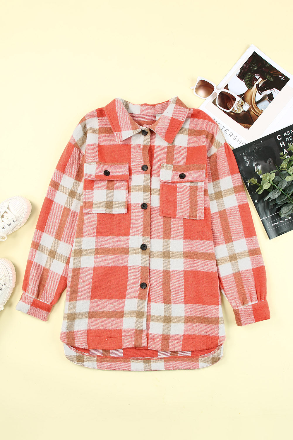 Plaid Dropped Shoulder Pocket Shacket - Minihomy