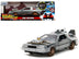 DeLorean Brushed Metal Time Machine (Train Wheel Version) with Lights 1990 - Minihomy