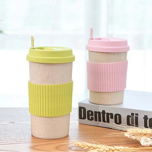 Reusable Coffee Tea Cup Random Color Wheat Straw Mug Coffee Cup with Lid Home Outdoor Water Bottle Travel Insulated Cup