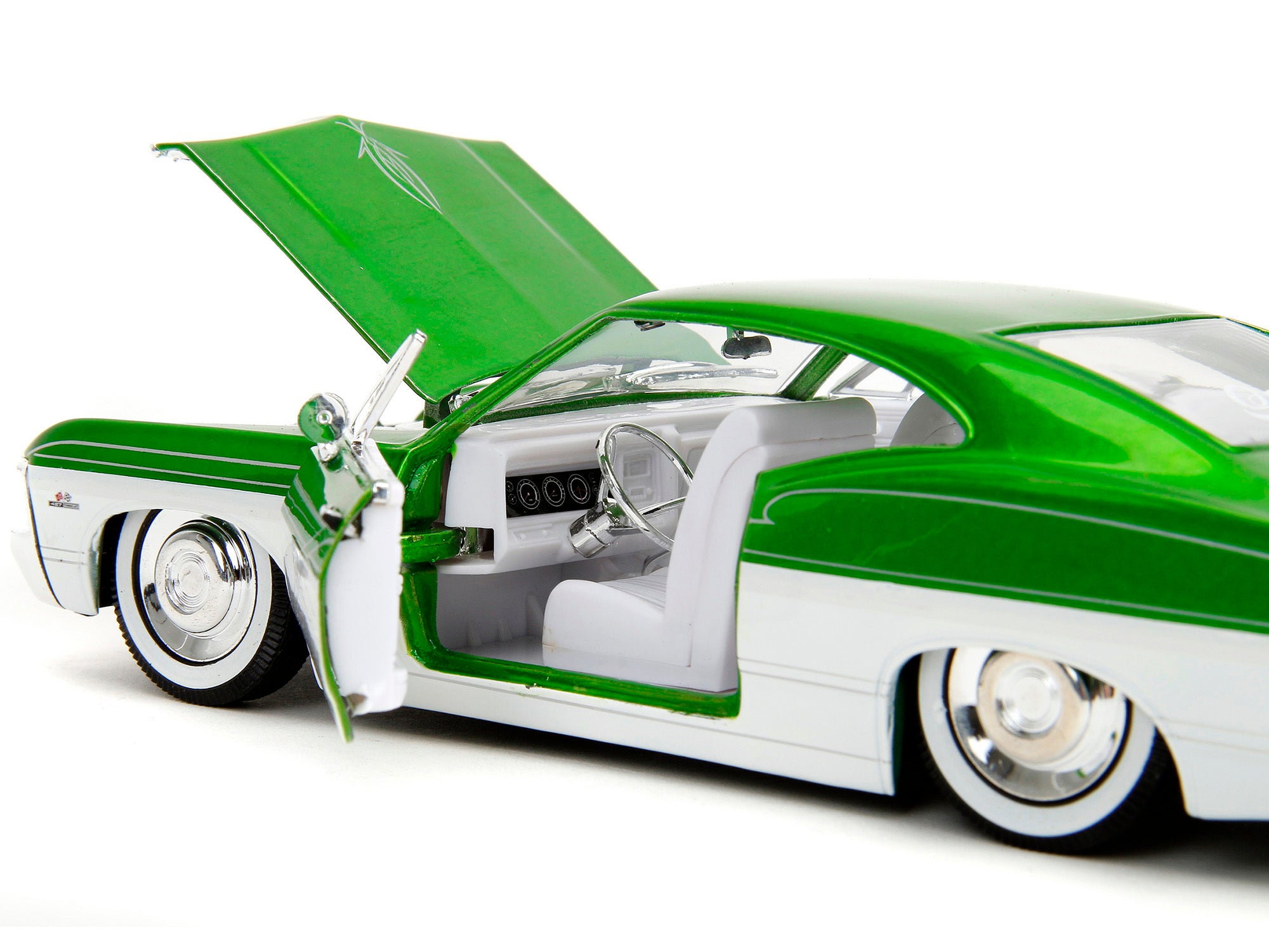 1967 Chevrolet Impala SS Green Metallic and White with White Interior "Bigtime Muscle" Series 1/24 Diecast Model Car by Jada - Minihomy