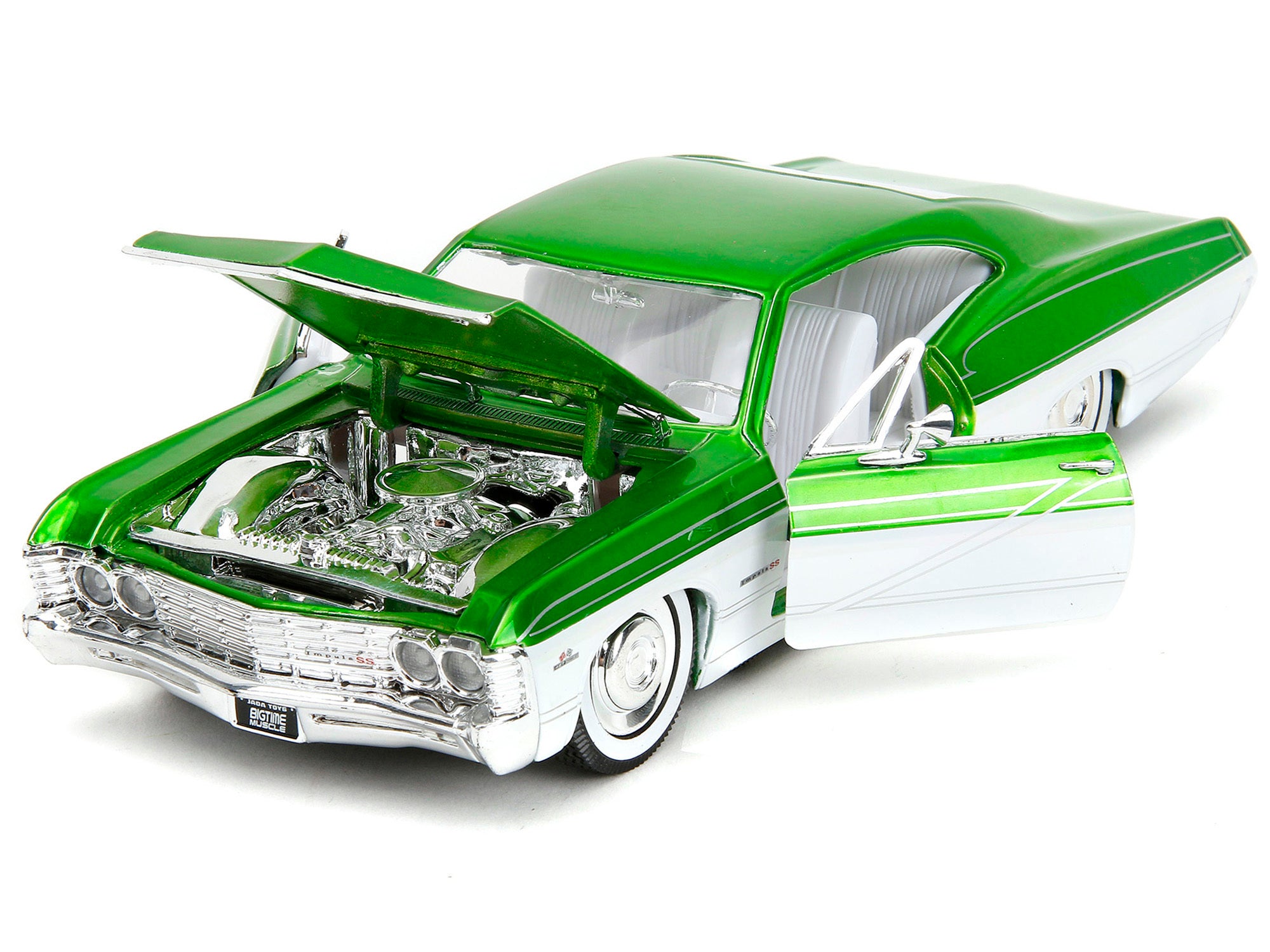 1967 Chevrolet Impala SS Green Metallic and White with White Interior "Bigtime Muscle" Series 1/24 Diecast Model Car by Jada - Minihomy