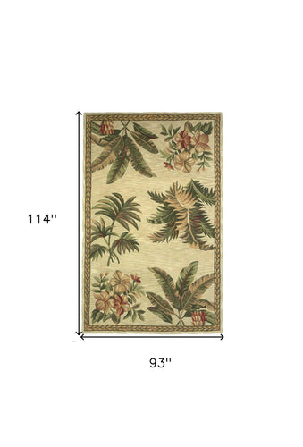 8'X10' Ivory Hand Tufted Bordered Tropical Plants Indoor Area Rug