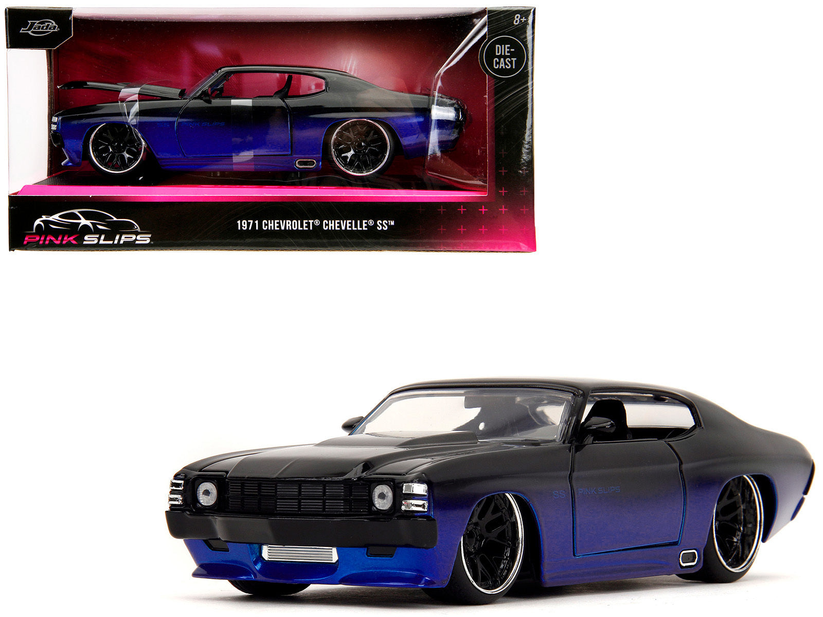 1971 Chevrolet Chevelle SS Black and Blue "Pink Slips" Series 1/24 Diecast Model Car by Jada - Minihomy