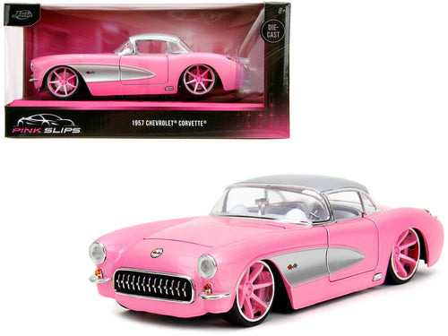 1957 Chevrolet Corvette Pink Metallic with Silver Top and White Interior 