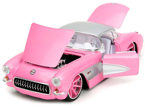 1957 Chevrolet Corvette Pink Metallic with Silver Top and White Interior 