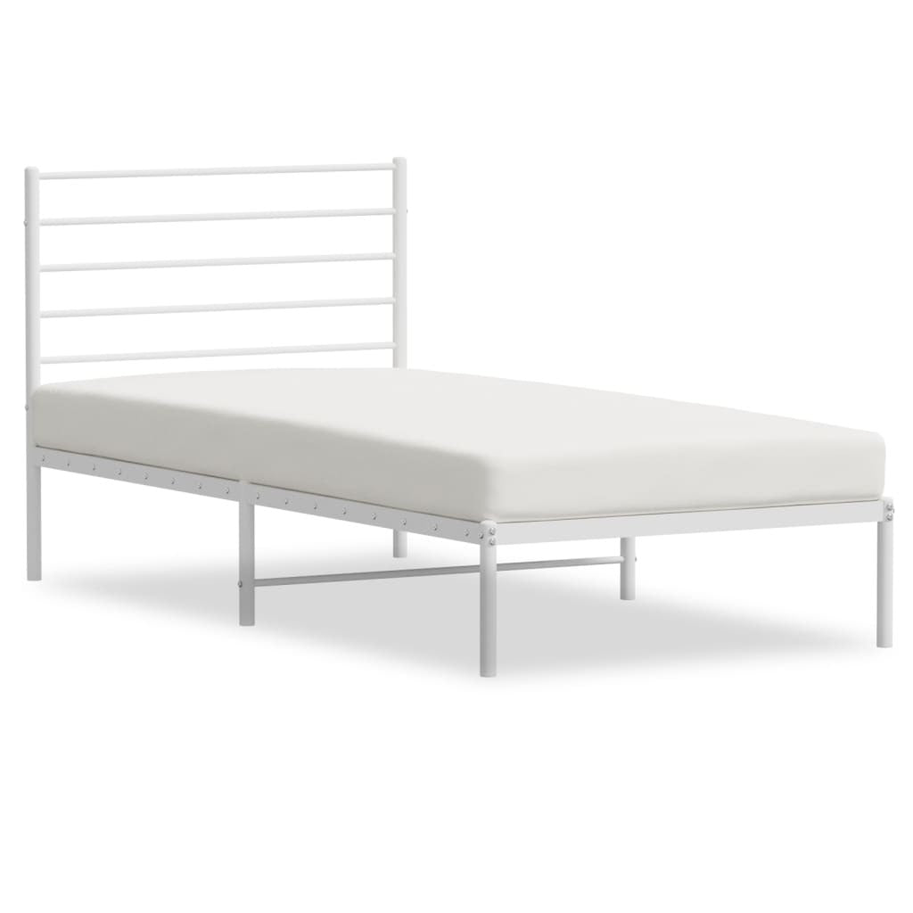 vidaXL Metal Bed Frame with Headboard White 39.4"x78.7"