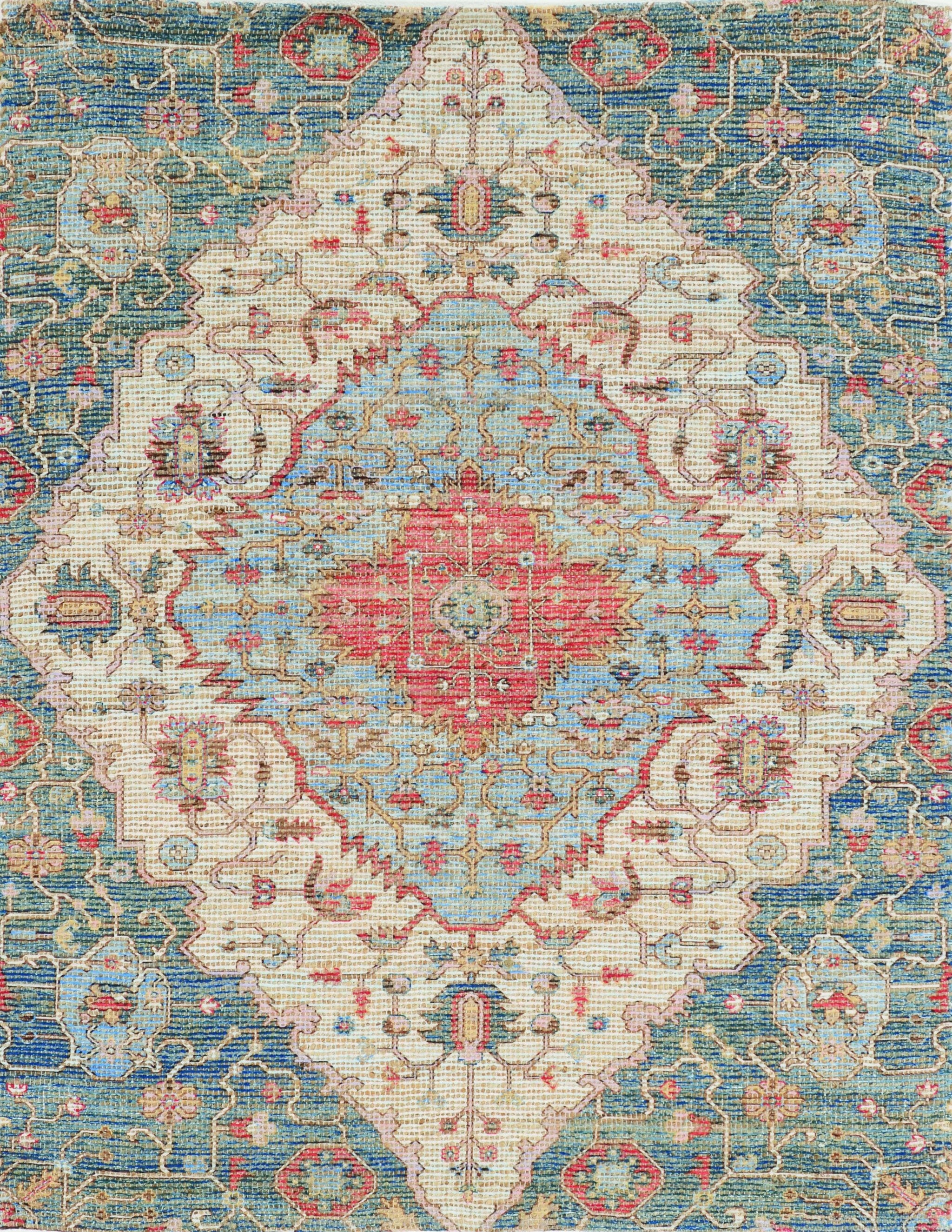 5' X 7' Blue Or Red Vintage Diamond Jute Area Rug - Minihomy