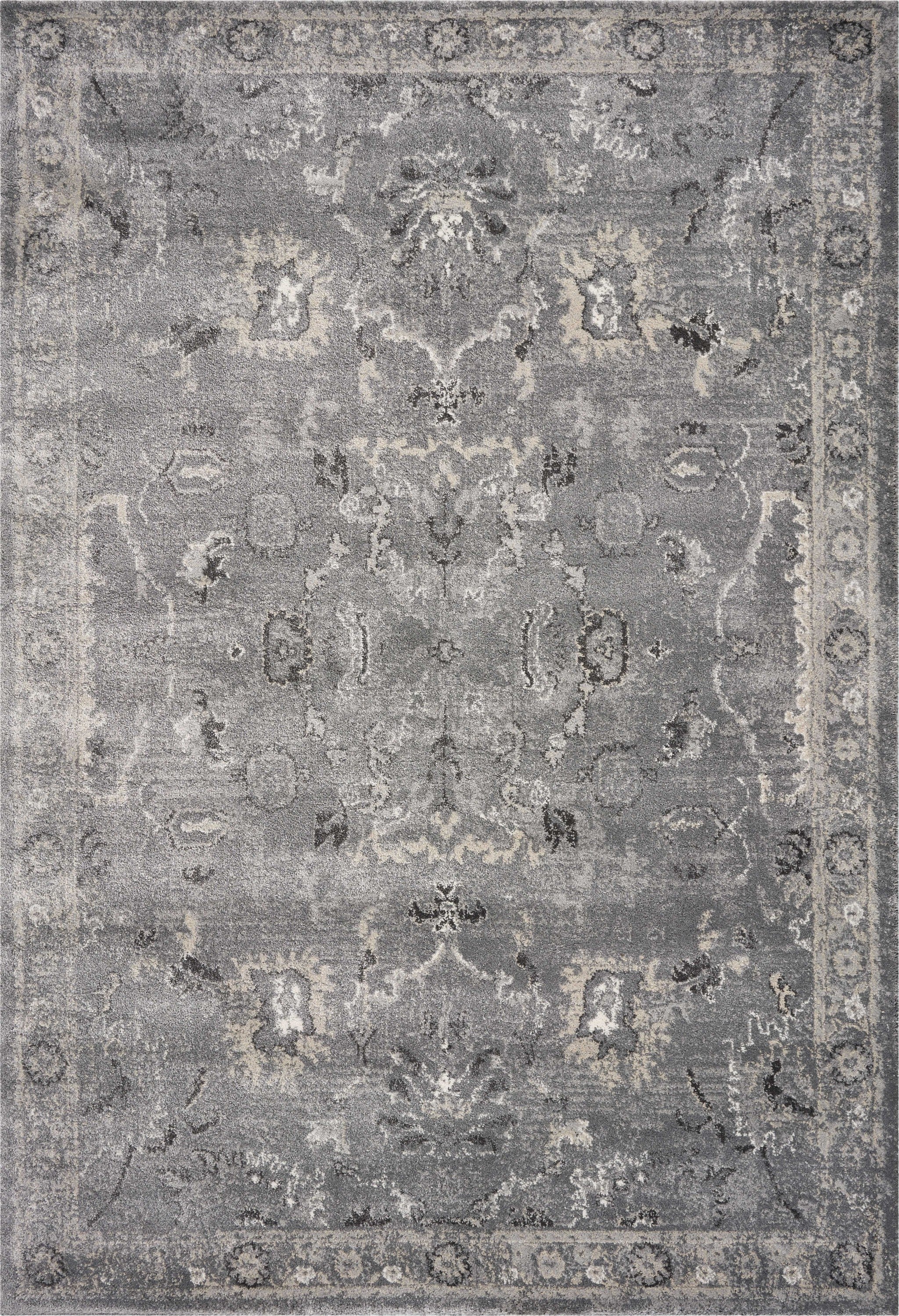 5' X 8' Grey Vintage Floral Bordered Indoor Area Rug - Minihomy