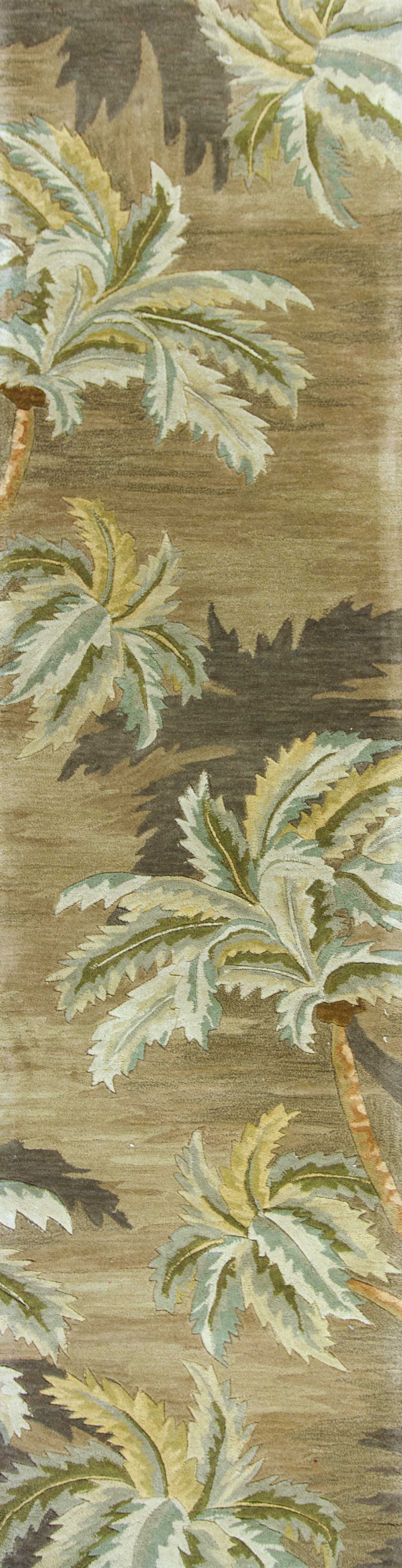 10' Moss Green Hand Tufted Tropical Trees Indoor Runner Rug - Minihomy