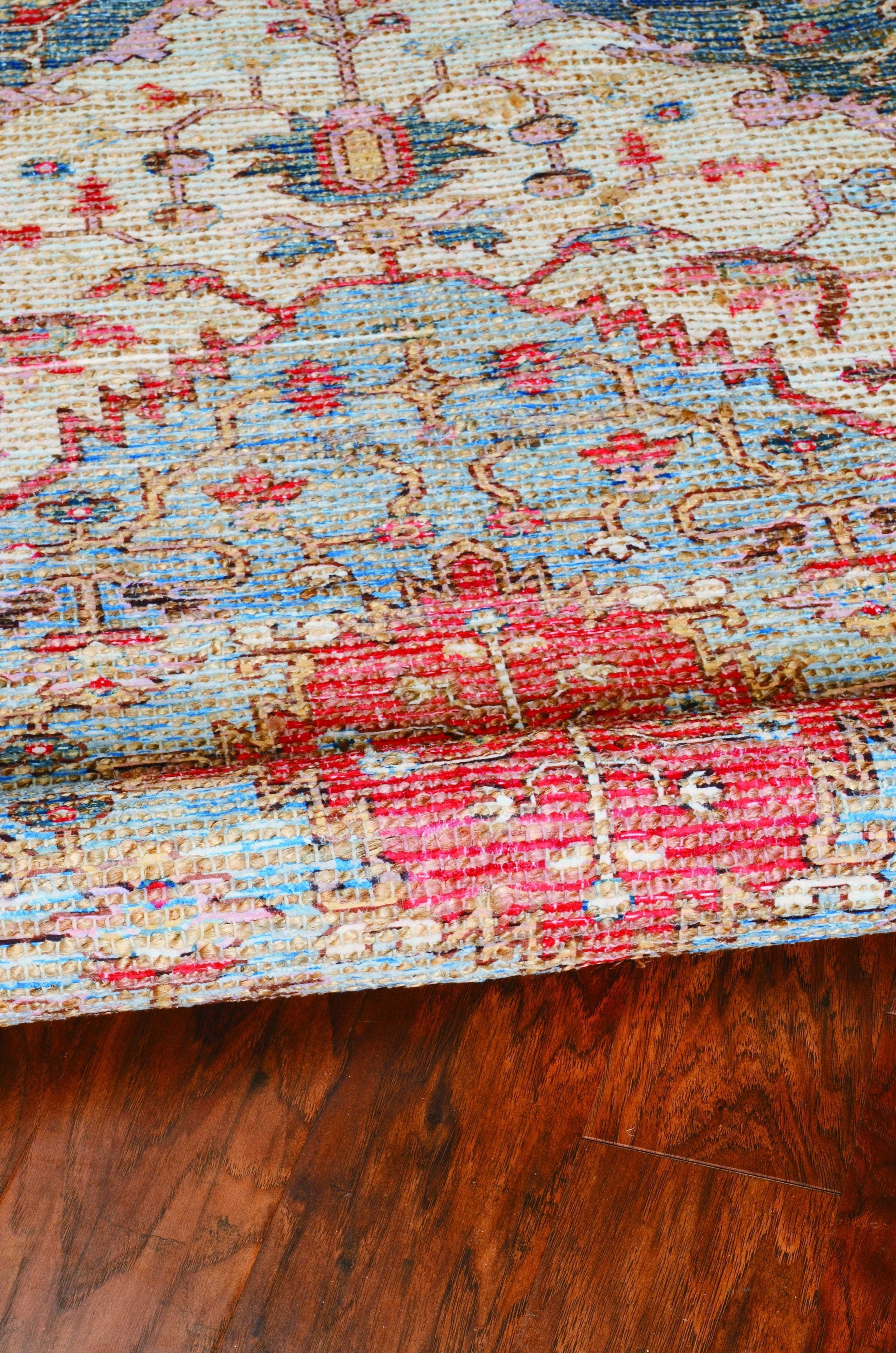 5' X 7' Blue Or Red Vintage Diamond Jute Area Rug - Minihomy