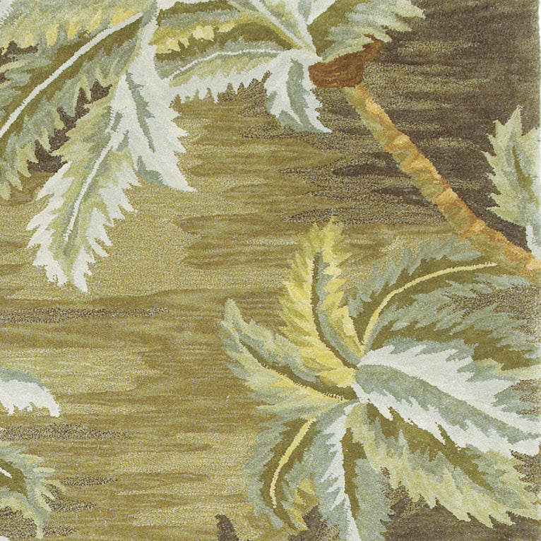 10' Moss Green Hand Tufted Tropical Trees Indoor Runner Rug - Minihomy