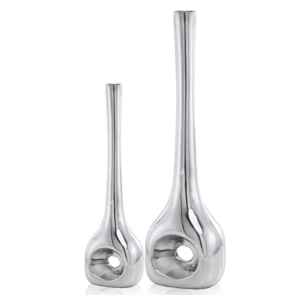 Buffed Silver Hole Set Of 2 Vases - Minihomy