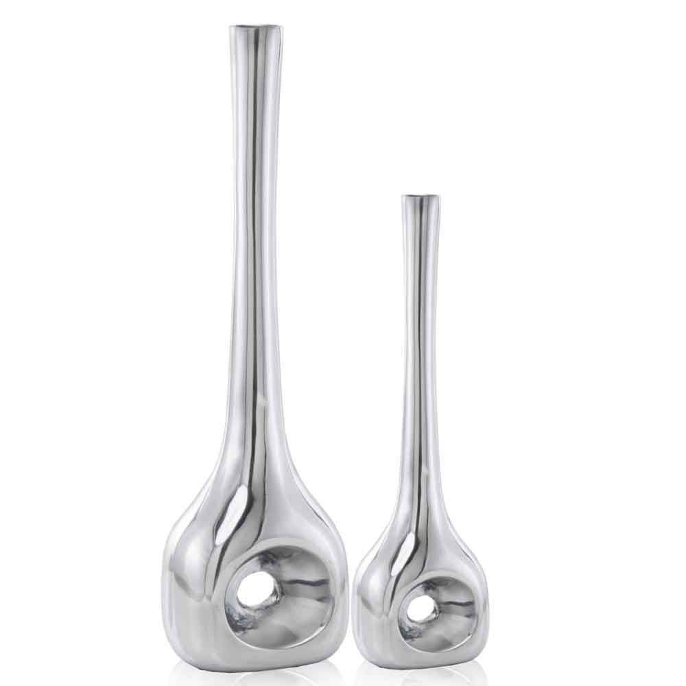 Buffed Silver Hole Set Of 2 Vases - Minihomy