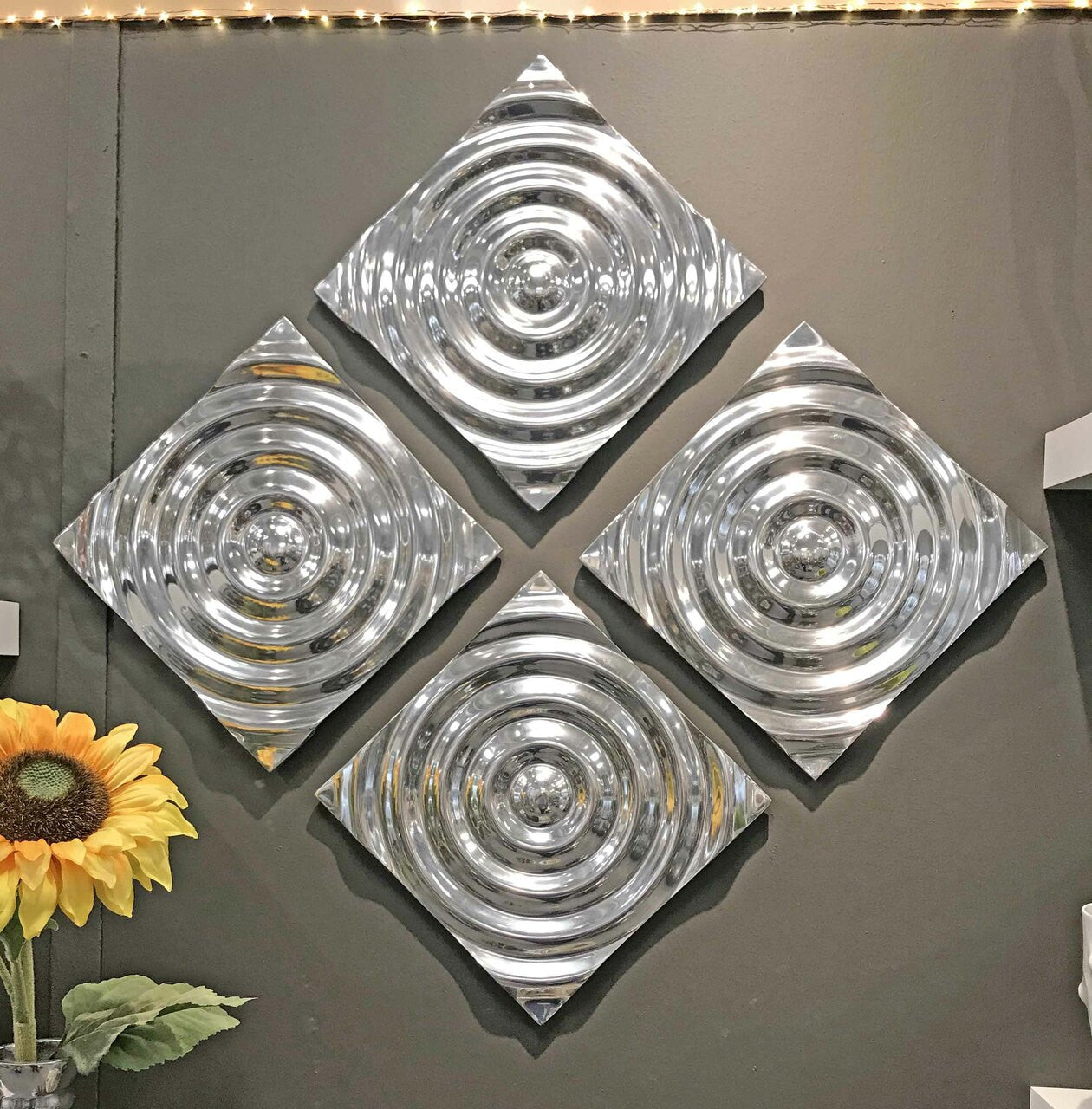 12" Buffed Aluminum Circle In Square Hanging Wall Decor - Minihomy