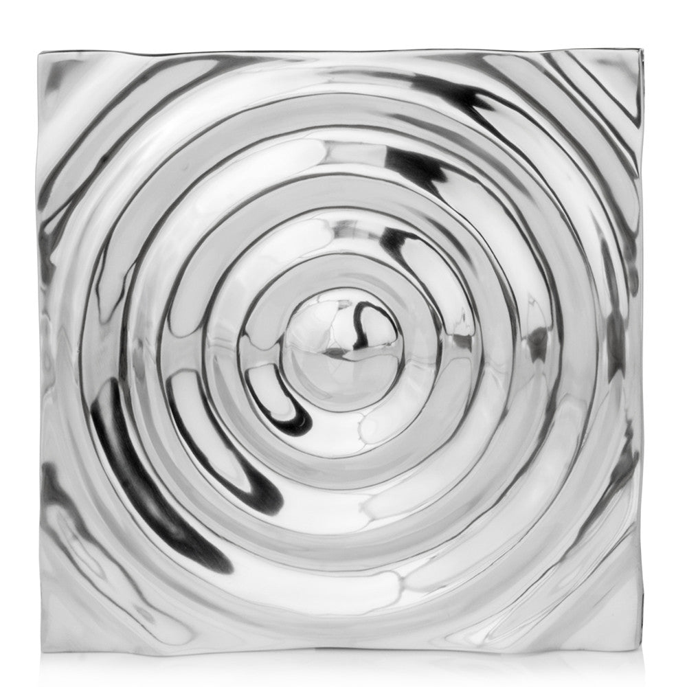 12" Buffed Aluminum Circle In Square Hanging Wall Decor - Minihomy