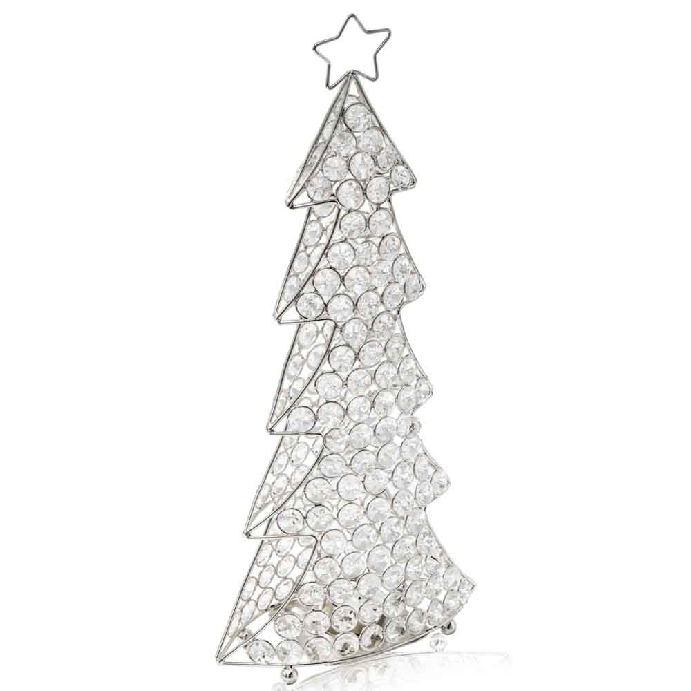 16" Glam Silver And Faux Crystal Christmas Tree - Minihomy