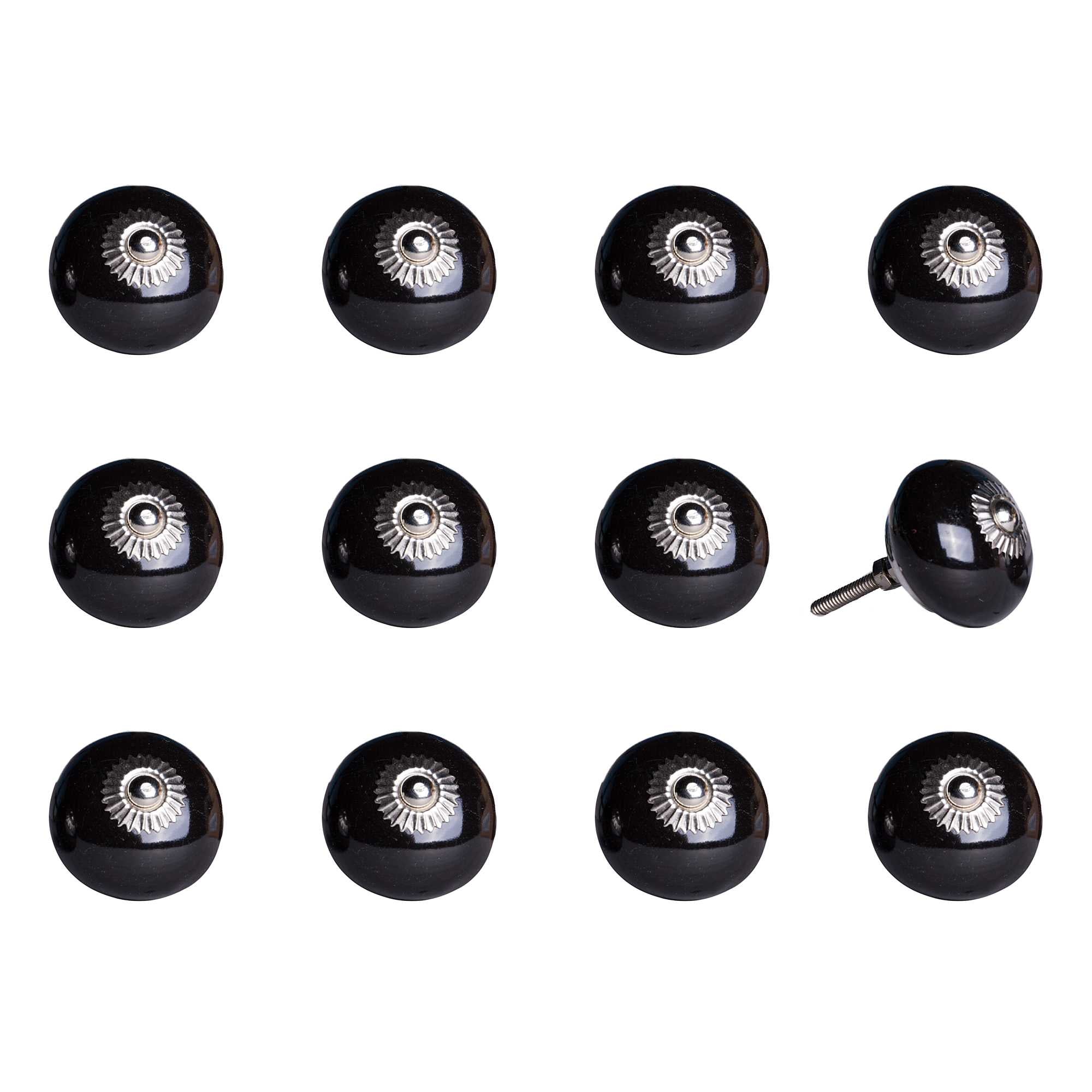 1.5" X 1.5" X 1.5" Ceramic Metal Black 12 Pack Knob - Minihomy