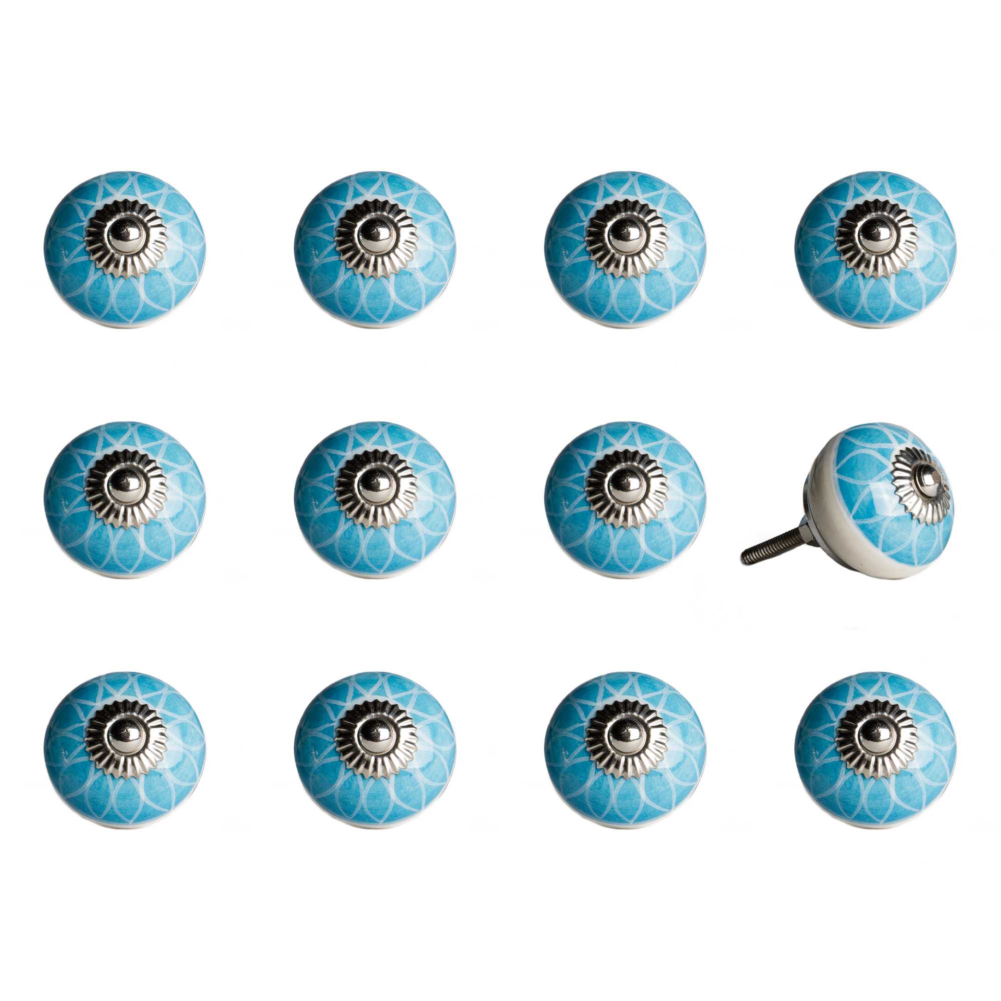 1.5" X 1.5" X 1.5" Ceramic Metal Aqua And White 12 Pack Knob - Minihomy