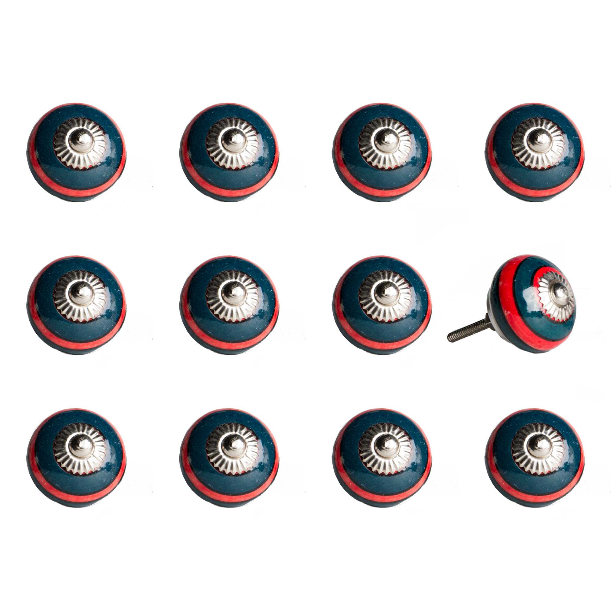 1.5" X 1.5" X 1.5" Ceramic Metal Navy And Red 12 Pack Knob - Minihomy