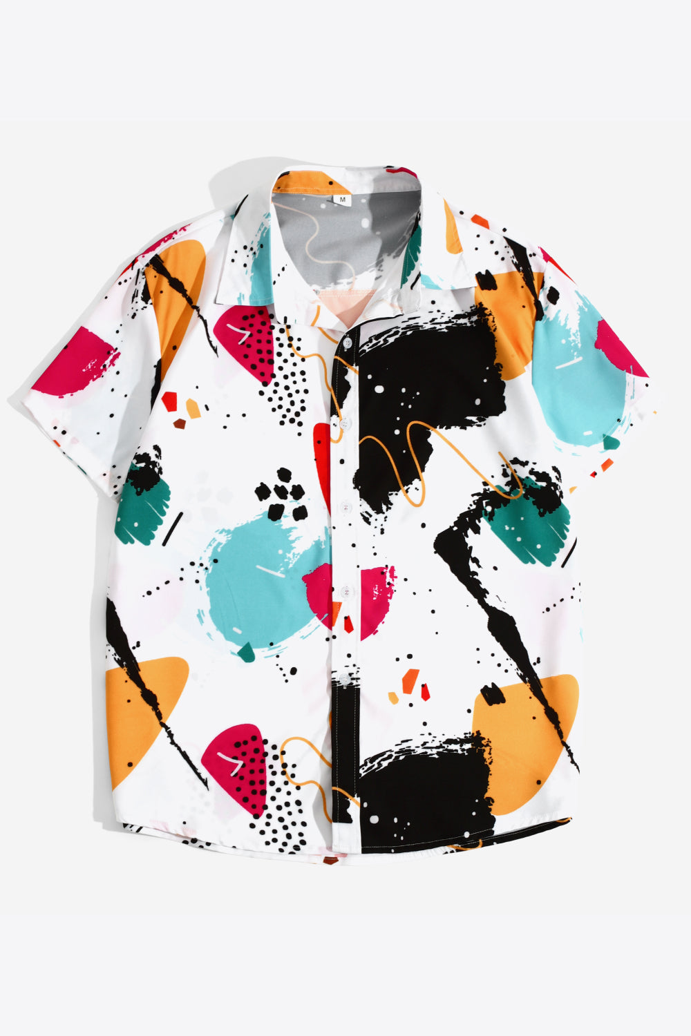 Full Size Printed Short Sleeve Collared Shirt - Minihomy