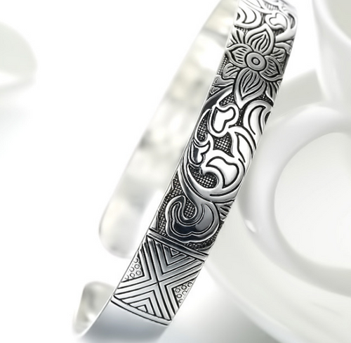 Handmade Thai Silver Plated Lotus Flower Yoga Energy Healing Bracelet