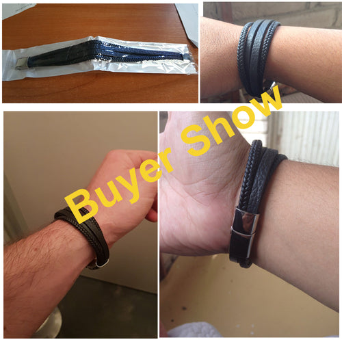 Bracelets & Bangles Men Stainless Steel Leather Bracelets