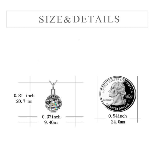 Sterling Silver Urn for Ashes Tree of Life With Aurora Borealis Crystal Keepsake Memorial Cremation Jewelry