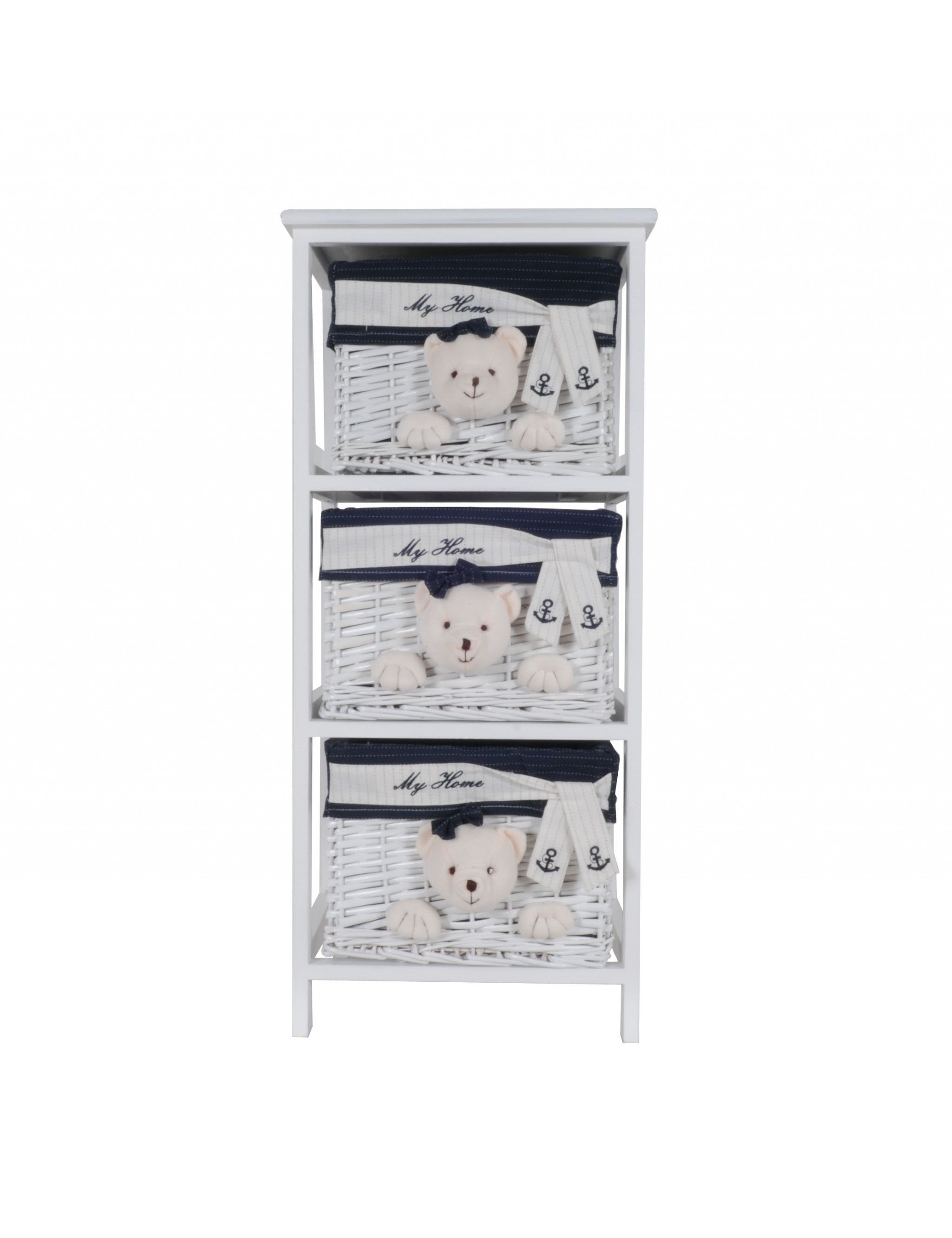 12.5" X 16" X 35.5" White Blue  Portable 3 Drawers - Minihomy