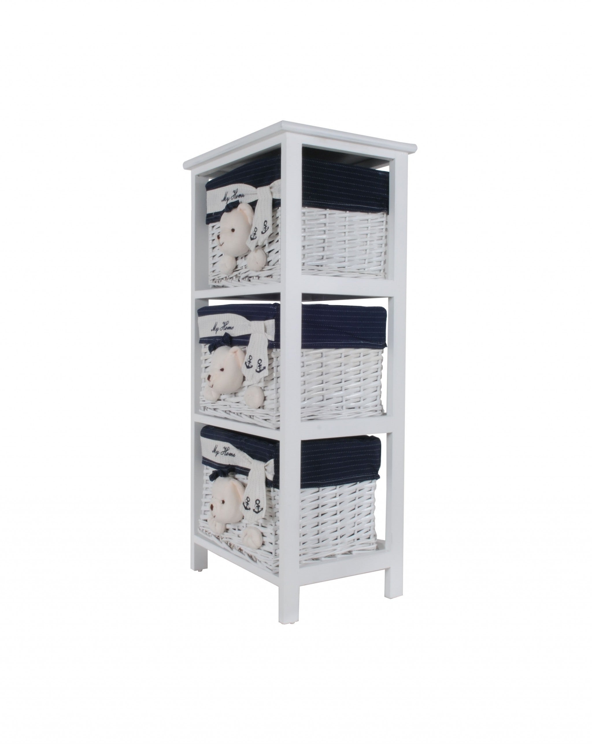 12.5" X 16" X 35.5" White Blue  Portable 3 Drawers - Minihomy