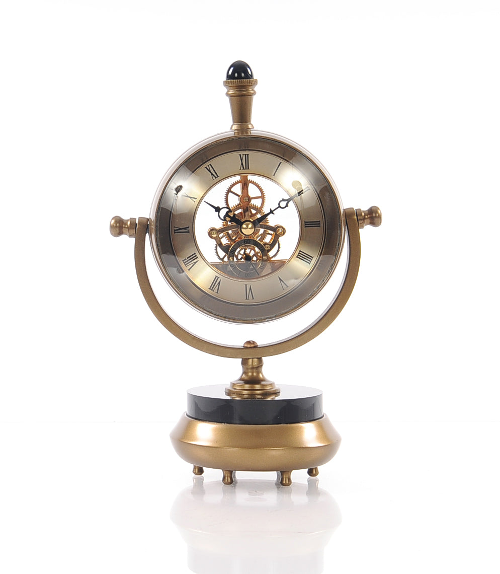 8" X 3.75" X 16.25" Brass Table Clock - Minihomy