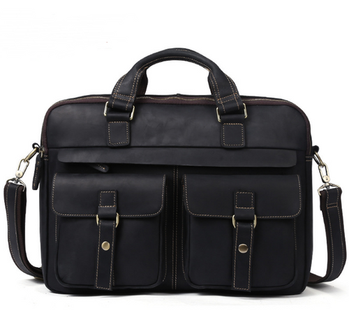Genuine men''s bags retro men''s business bags briefcase cowhide oblique Bag 15.6 inch Laptop Bag